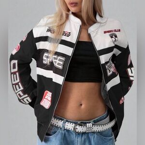 ♥️ Hello Gorgeous! Letter Zip Up Dropped Shoulder Jacket